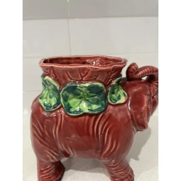 Vintage Ceramic Large Elephant Planter Colorful Made in Japan Pottery Burgundy - Picture 6 of 16